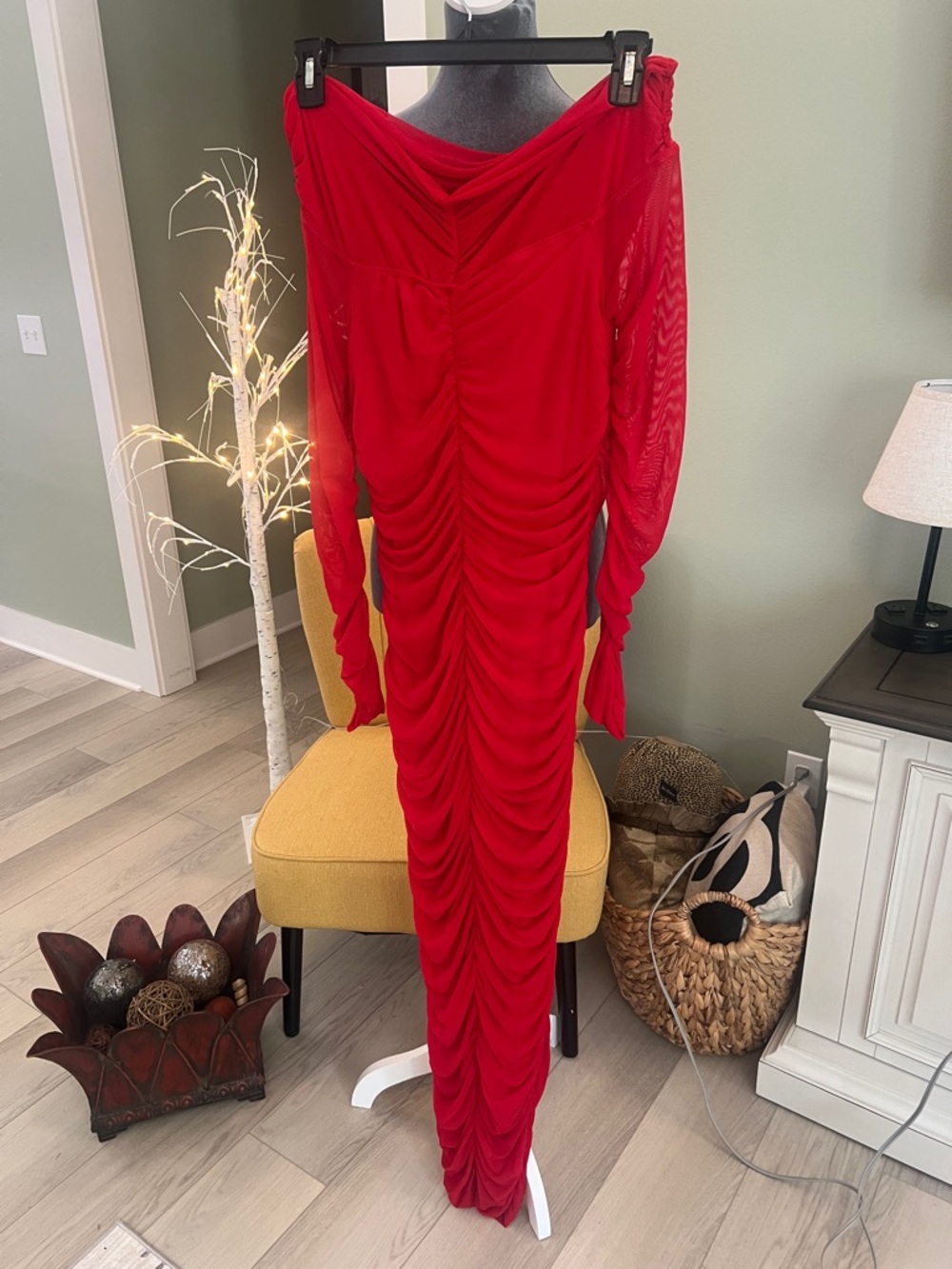 Fashion Nova Red Off-Shoulder Ruched Maxi Dress - Picture 2 of 7